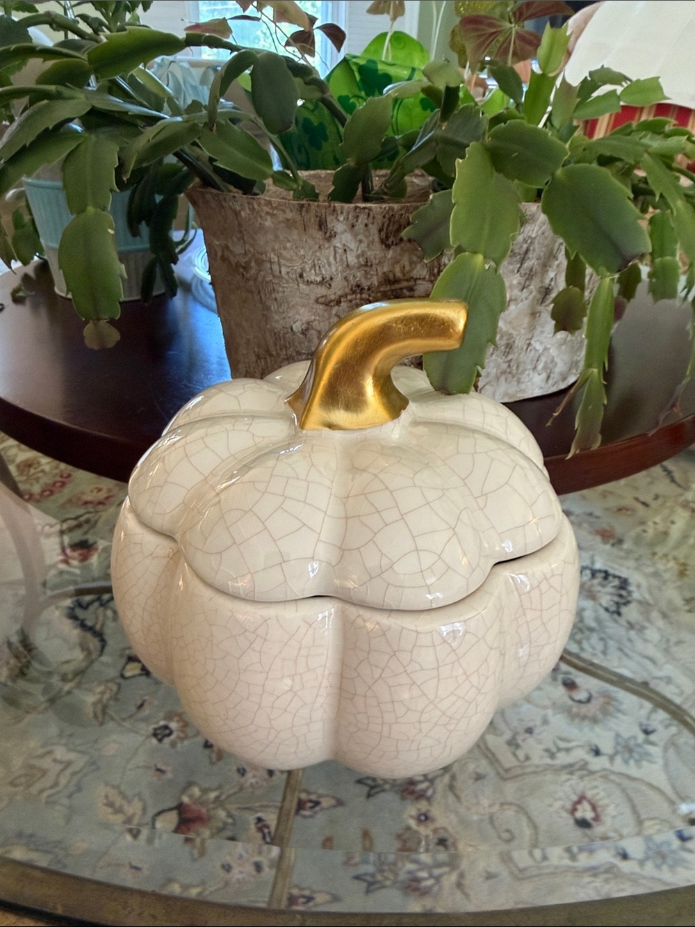 White ceramic pumpkin 2 piece candy disk home decor - halloween & thanksgiving